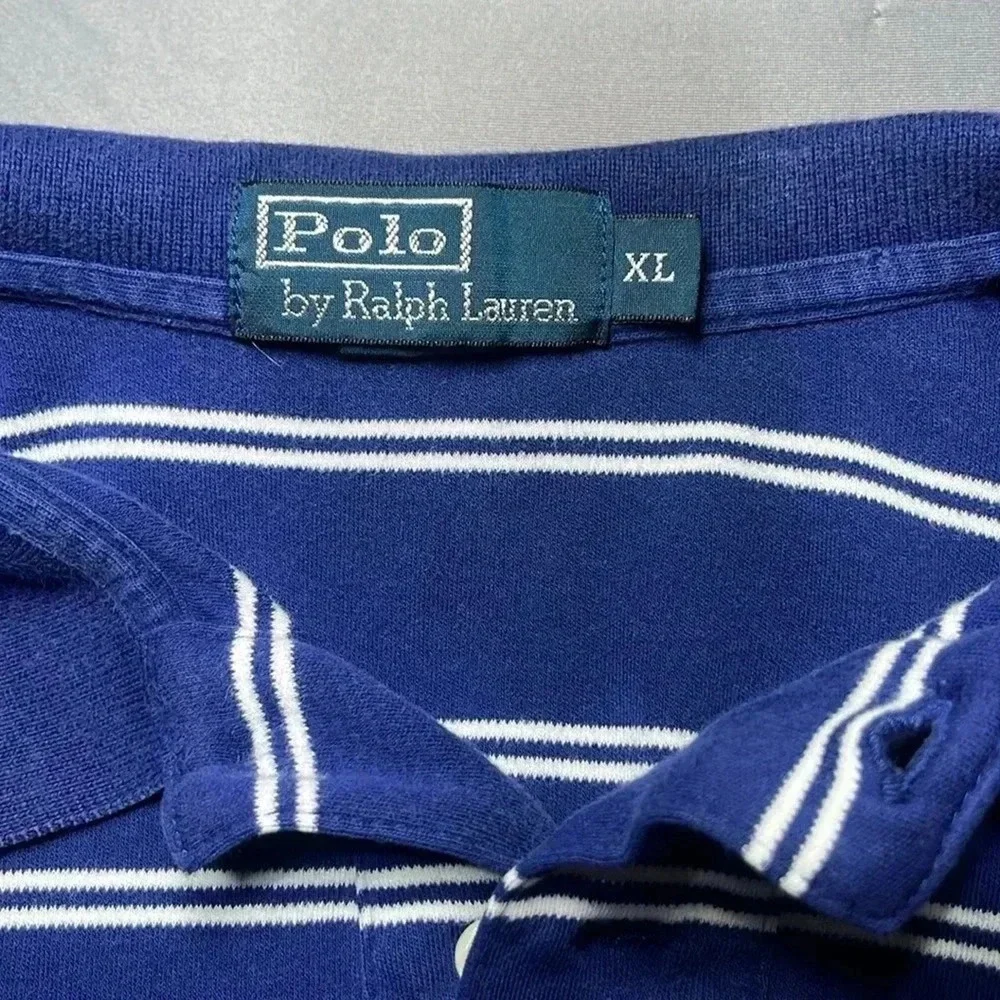 Polo Ralph Lauren Polo Shirt Mens XL Blue White Striped Short Sleeve Logo Vtg